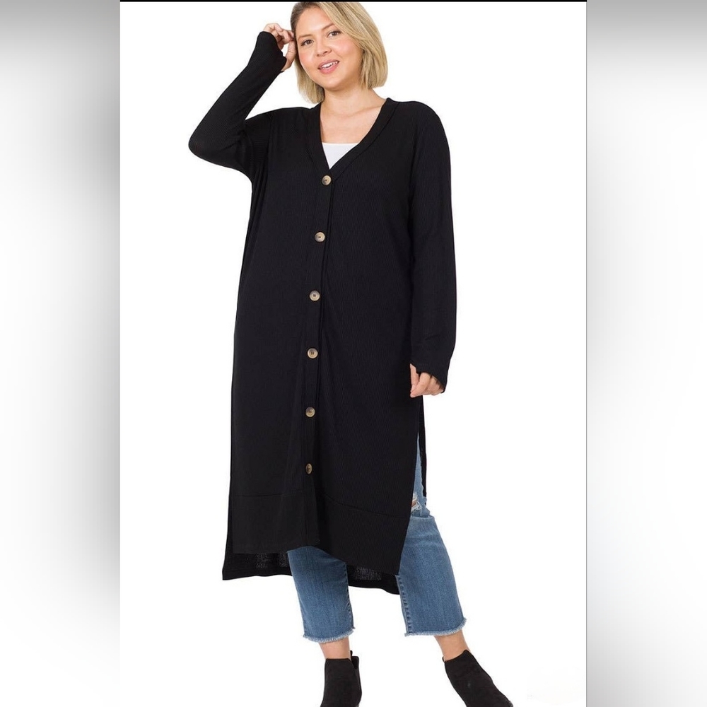 Plus Size Ribbed Cardigan Black